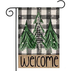 12 x 18'' Welcome Green Vertical Double Sided Buffalo Plaid Holiday Garden Flag